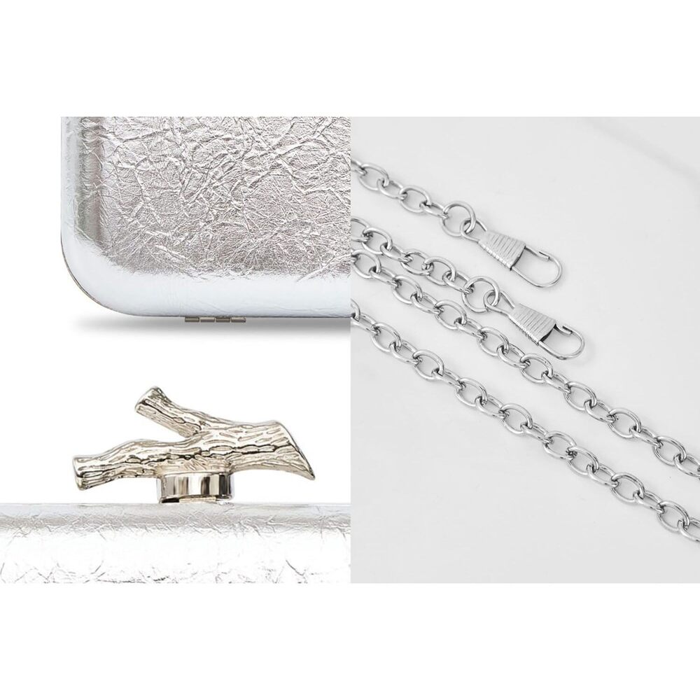 1046 Elegant Clutch Purses Satin Pleated Evening Structured Handbag - Picture 6 of 8